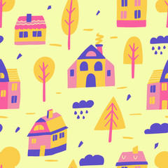 seamless pattern with colorful houses