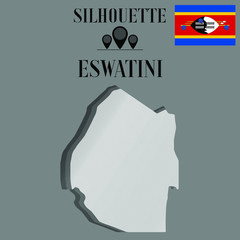 Eswatini outline globe world map, contour silhouette vector illustration, design isolated on background, national country flag, objects, element, symbol from countries set
