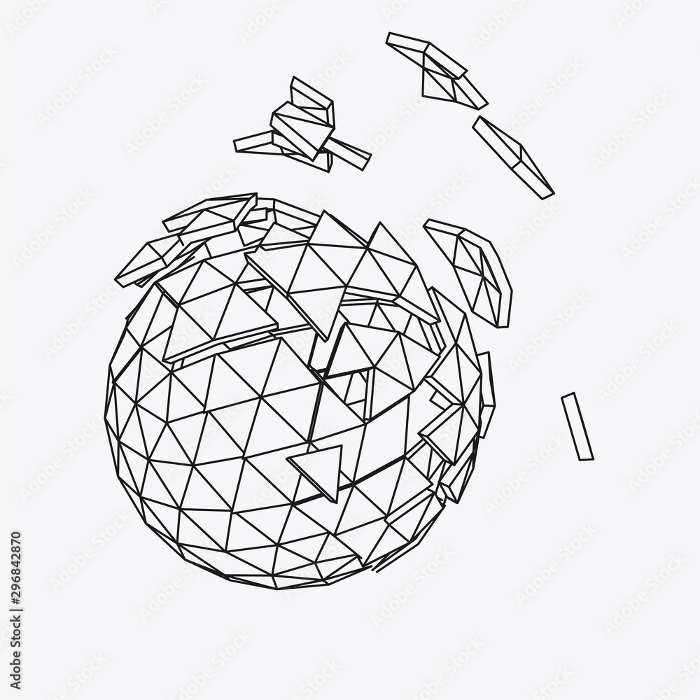 Poster abstract 3d broken sphere. vector illustration.