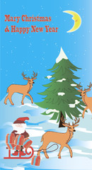  Christmas and New Year card. Place for text for your design. Deer and the inscription Mary Christmas & Happy New Year. Place for text. Santa