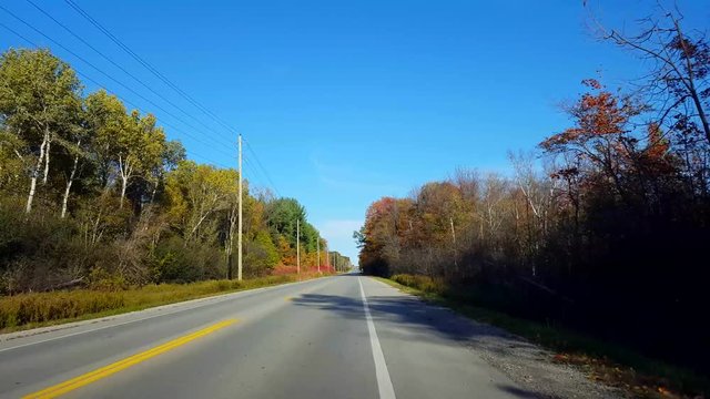 Pulling Over to Side of Road During the Day.  Driver Point of View Driving Rural Street Slowing Down to Roadside.