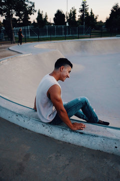 Young man in skatepark