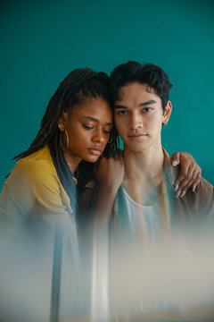 Double exposure of portrait of young couple