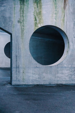 Architectural view of concrete wall with hole