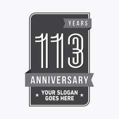 113 years anniversary design template. One hundred and thirteen years celebration logo. Vector and illustration.
