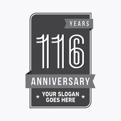 116 years anniversary design template. One hundred and sixteen years celebration logo. Vector and illustration.