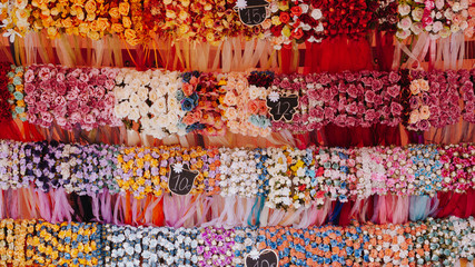 Artificial flowers arranged with price tags