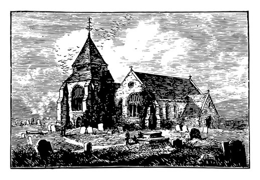 Minster Church Isle Of Sheppey Vintage Illustration.