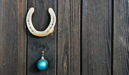 Christmas composition on the door of the stable
