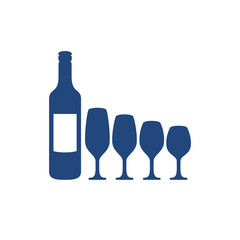 wine bottle and arranged glass from the tall to short vector logo illustration design