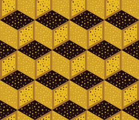 vector seamless modern geometric decorative textured golden cubes tile. for backgrounds, wallpapers, backdrops, fabric, textile, packaging and wrapping. seamless creative surface design.