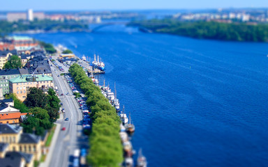 Panoramic View of Stockholm, Sweden. Tilt-shift effect applied
