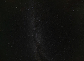 Milky Way galaxy and distant shooting star in the star-filled night sky