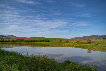 landscape with lake and blue sky