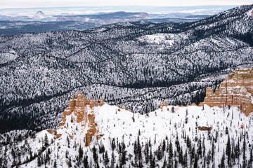 Beautiful snow covered mountains during the freezing winter period in Bryce  Canyon National Park, Utah, United States of America