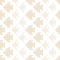 Vector Beige Fish on White Background Seamless Repeat Pattern. Background for textiles, cards, manufacturing, wallpapers, print, gift wrap and scrapbooking.