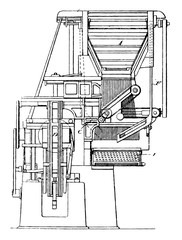 Early Model Linotype Machine vintage illustration. - obrazy, fototapety, plakaty