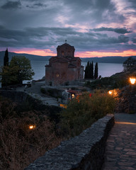 Obraz premium church of St. John at Ohrid lake Macedonia at night