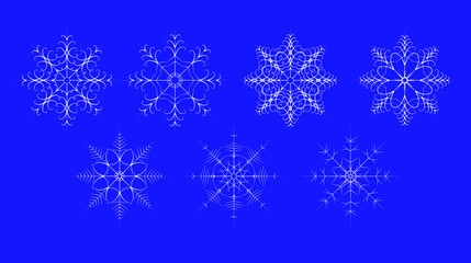 Fototapeta na wymiar Set of vector snowflakes of various shapes for Christmas and New Year decoration. Isolated elements - the background can be removed or replaced. Great design for a variety of purposes.