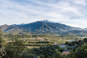Snow capped Pic du Canigou in the French Pyrenees - obrazy, fototapety, plakaty