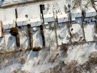 Aerial view of the city. Hundreds of houses bird eye top view suburb urban housing development....