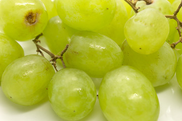 This is a photograph of Green Grapes isolated on a White background