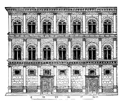 Rucellai Palace creations of Alberti form a class apart vintage engraving.
