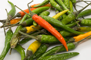 This is a photograph of Thai Chili peppers isolated on a White background