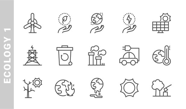 ecology 1 icon set. Outline Style. each made in 64x64 pixel