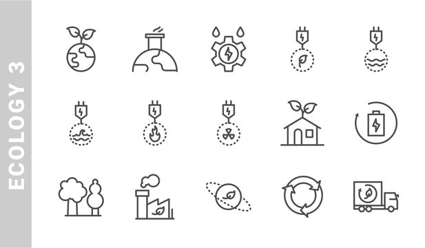 ecology 3 icon set. Outline Style. each made in 64x64 pixel