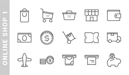 online shop 1 icon set. Outline Style. each made in 64x64 pixel