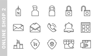 online shop 2 icon set. Outline Style. each made in 64x64 pixel