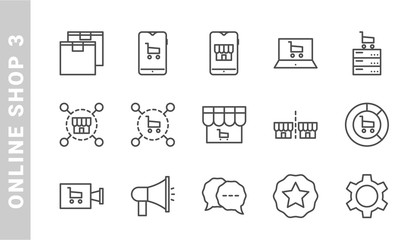 online shop 3 icon set. Outline Style. each made in 64x64 pixel