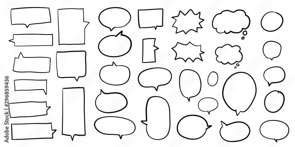 Poster white blank cartoon speech bubbles with different shape set on white background