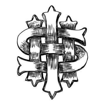 IHS Ancient medieval Christogram. Christian monogram of Jesus Christ, The Savior. Vector.