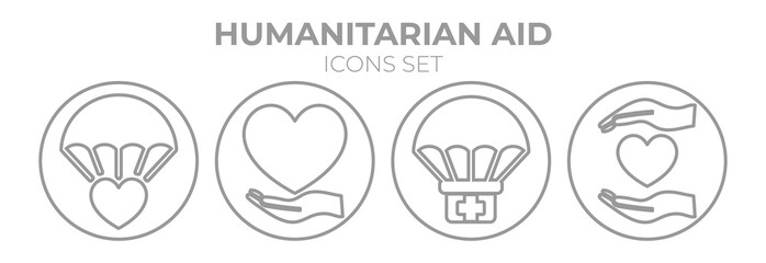 Humanitarian Aid Round Outline Isolated Icon Set