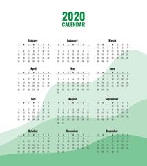 Simple 2020 Calendar Design. Calendar 2020 Template. Calendar design in creative design and colors.