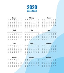 Simple 2020 Calendar Design. Calendar 2020 Template. Calendar design in creative design and colors.