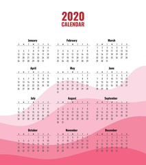 Simple 2020 Calendar Design. Calendar 2020 Template. Calendar design in creative design and colors.