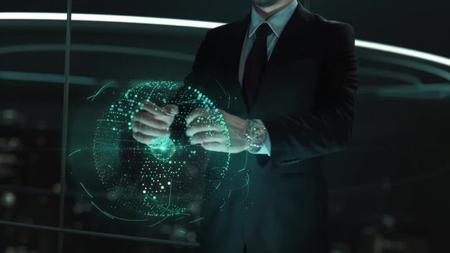 Businessman with Military Logistics hologram concept