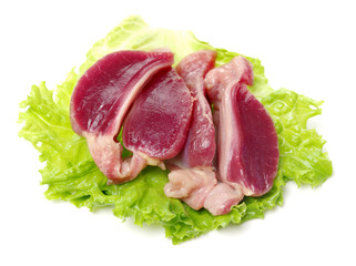Raw Chicken gizzards on white background