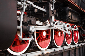 Wheels and construction details of retro steam locomotive