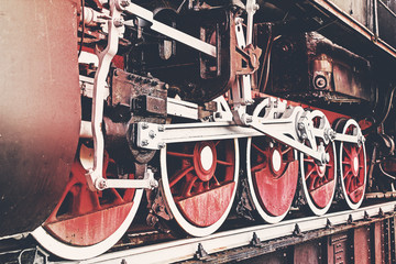 Wheels and construction details of retro steam locomotive