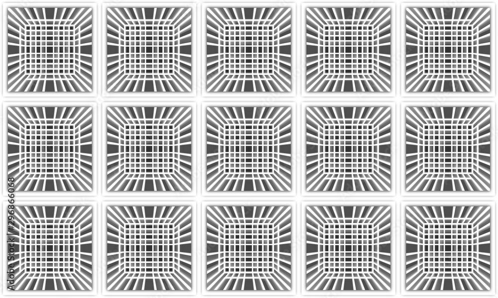 Poster 3d rendering. seamless design of modern square grid line pattern wall background.