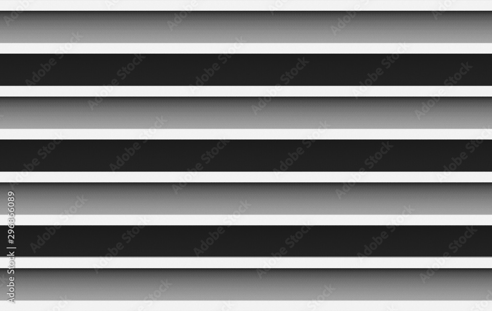 Poster 3d rendering. white horizontal slim long panel parallel pattern on black wall background.