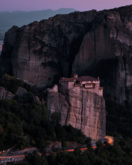 Fototapeta na wymiar Roussanou Monastery at night in Meteora Greece