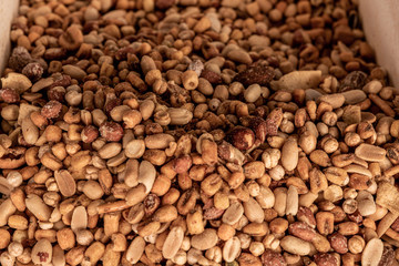 Mix of salted nuts, in bulk in a street market