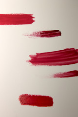 This is a photograph of Red Lipstick swatches isolated on a White background