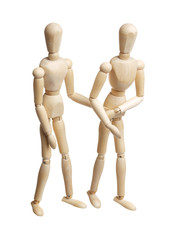 Wooden people love on white background