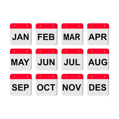 Calendar Icon Set / Months /. Modern vector calendar icon set with months and shadow. Calendar background, flat for infographic. Monthly calendar vector illustration.